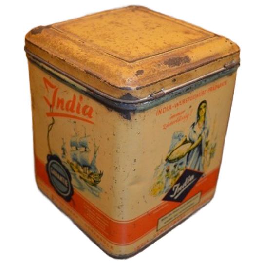Vierkant Kruidenblik Van India Gewürzwerk Gmbh Osnabrück – Vintage Blik Duitsland 1