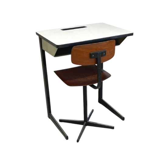 Vintage Marko Schoolsetje Tafel Lessenaar & Stoel Hoog Model 1