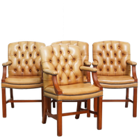 Set Van 4 Mooie En Luxe Rundleren Chesterfield Eetkamerstoelen In Een Lichte Cognac Kleur