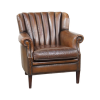 Subtiele, Prachtig Gekleurde Schapenleren Fauteuil Met Een Uniek Design Afgewerkt Met Siernagels