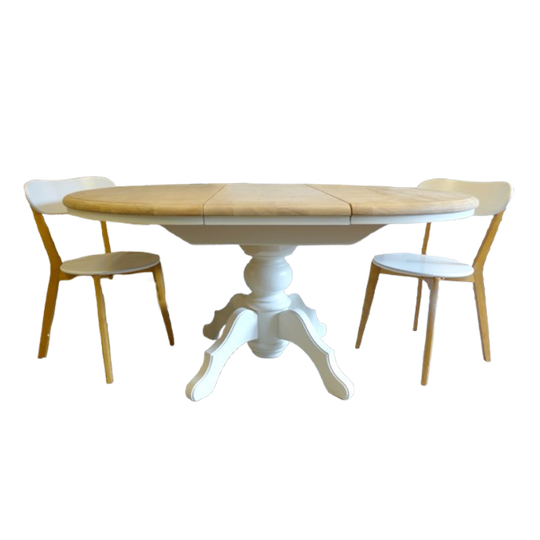 Mooie Witte Landelijke Ronde Eiken Uitschuifbare Eettafel 1