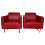 Artifort Fauteuils (2x), Model Mare. Rood Leder. Design. thumbnail 1