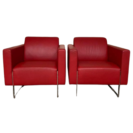 Artifort Fauteuils (2x), Model Mare. Rood Leder. Design. 1