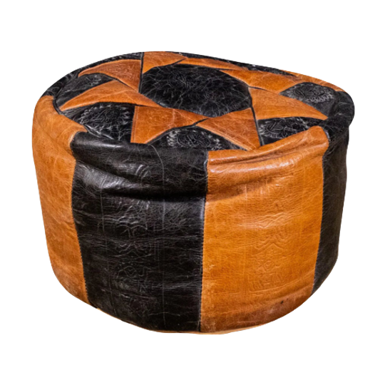 North African Ottoman Patchwork Footstool 100% Leather. 1