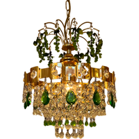 Murano Druiven Kroonluchter Groene Pegels Vintage Kristal Goud Frame