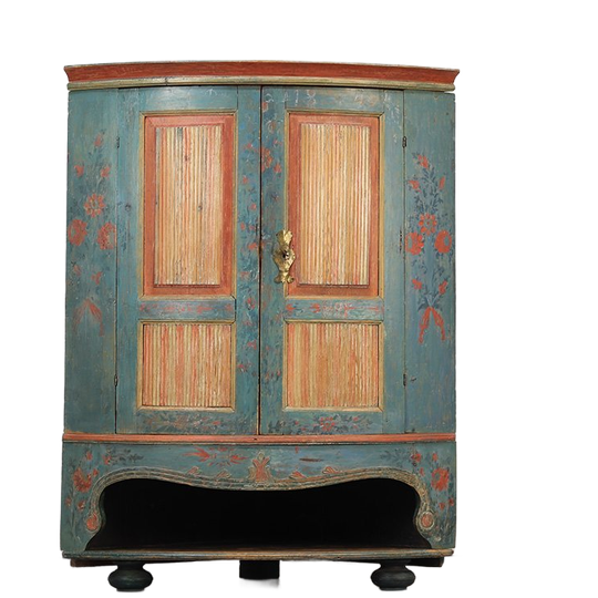 Antieke Volkskunst Zweedse Beschilderde Hoekkast 1