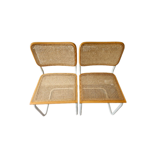 2 Cesca Beuken Stoelen Met Wit Buisframe Marcel Breuer