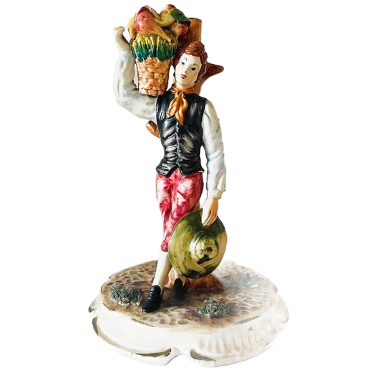 Vintage Mid-century Italiaans Bassano Beeld Jongeman Met Fruit 1950’s Gesigneerd 1
