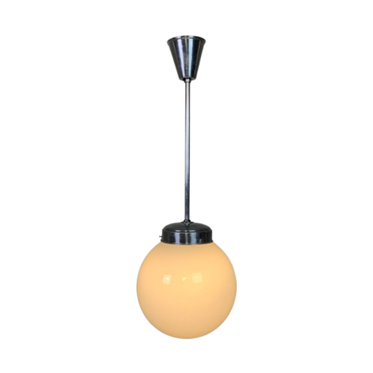 Art Deco Hanglamp Met Witte Bol, Jaren 30 1