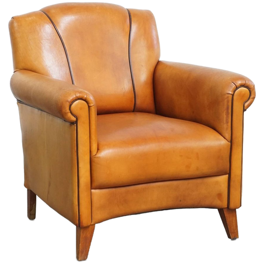 Mooie Schapenleren Design Armchair Met Een Luxe Afwerking Met Donkerbruine Biezen 1