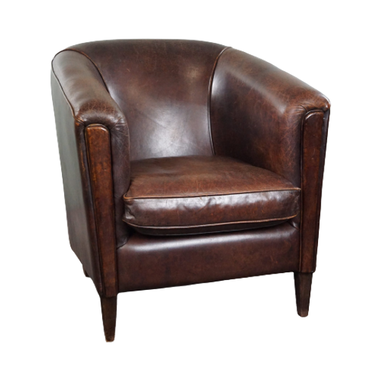 Donkere Charmante Schapenleren Clubfauteuil Met Een Strak Design 1