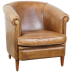 Charmante En Comfortabele Rundleren Clubfauteuil In Een Mooie Lichte Cognac Kleur thumbnail 1
