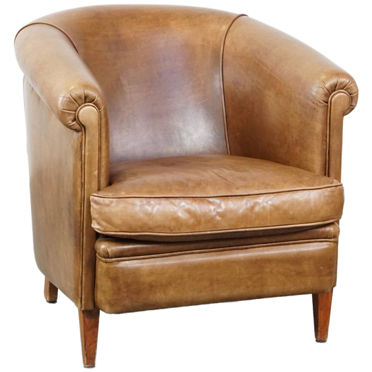 Charmante En Comfortabele Rundleren Clubfauteuil In Een Mooie Lichte Cognac Kleur 1