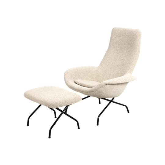 Vintage Asko Lounge Fauteuil Met Hocker 67610 1