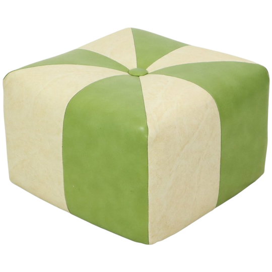 Leuke Vintage Vierkante Poef Skai Kunstleder Groen Crème 43cm 1