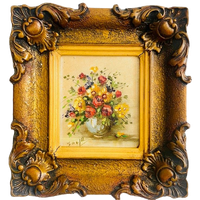 Vintage Handgeschilderd Mini Schilderijtje Olieverf Bloemen Barok