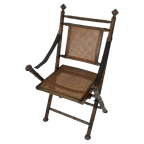 Officer’S Chair - Wooden Frame, Wicker Seat And Leather Arm Straps - Military Campaign Style thumbnail 1