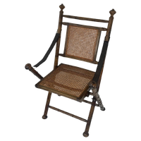 Officer’S Chair - Wooden Frame, Wicker Seat And Leather Arm Straps - Military Campaign Style