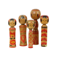 Lot Van 5 Grote Kokeshi Poppen Naruko Handgeschilderd Hout Japan