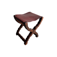 Brutalist Spanish Folding Stool With Leather Seat, 1960S