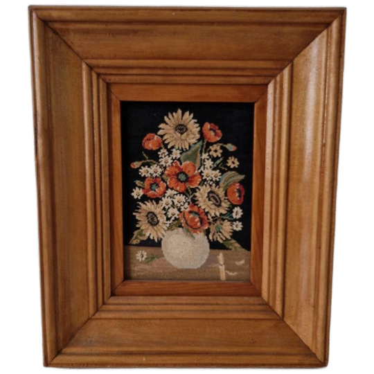 Bloemen Schilderij Heel Fijn Antiek Borduurwerk 1