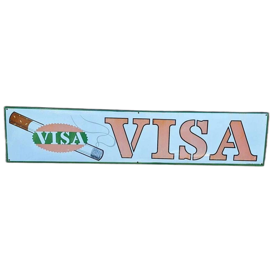 Groot Vintage Emaille Bord Met Reclame Voor Visa-sigaretten. 1