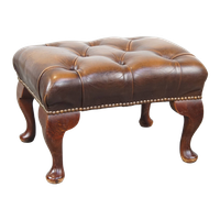 Sierlijke, Bruine Rundleren Chesterfield Hocker