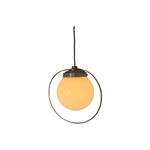 Art Deco Opaline Hanglamp Aluminum Frans