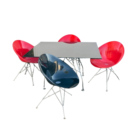 Kartell Glossy Dining Table With 4 Eros Chairs 1