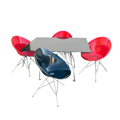 Kartell Glossy Dining Table With 4 Eros Chairs