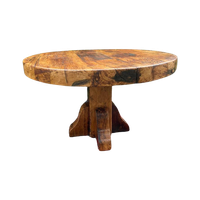 Vintage Brutalist Massief Eiken Houten Eettafel