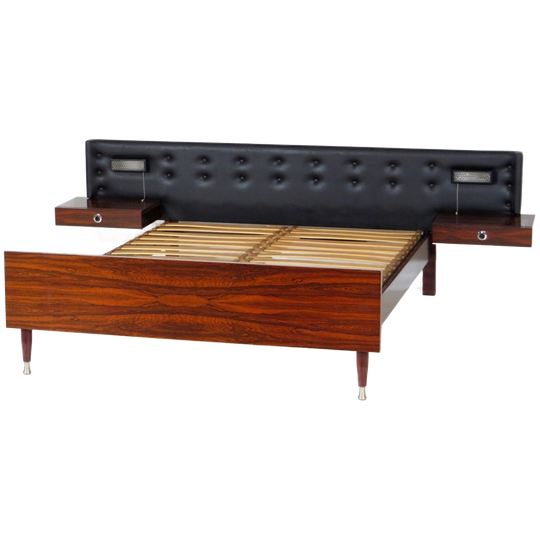 Vintage Tweepersoons Bed Met Zwevende Nachtkastjes En Verlichting, 1960s 1