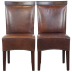 Statige, Cognac Kleurige Set Van 2 Rundleren Art Deco Design Eetkamerstoelen thumbnail 1