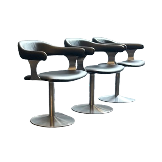 4 Vintage Space Age Swivel Chairs, Black & Steel 1