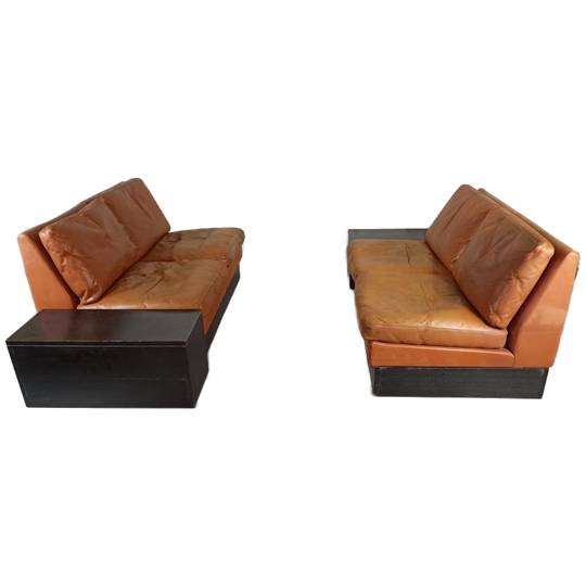 Vintage Cor Design Modulaire Leren Bank, Cognac / Bruin 1