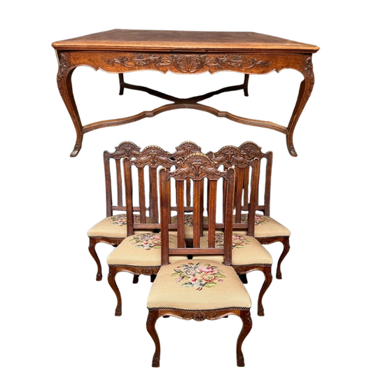 Tafel En 6 Stoelen In Régence-stijl. 19e Eeuw. 1