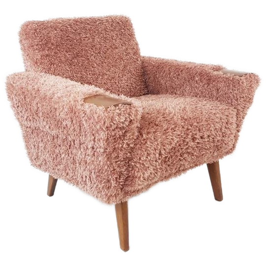 Vintage Roze Fauteuil | Deens Model Teak Houten Armleggers 1
