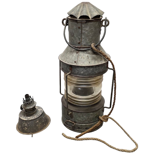 Antiek Verzinkt Scheeps Olie Mastlicht, 1e Helft 20e Eeuw 1