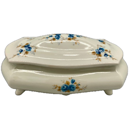 Vintage Bonbonnière Creme Blauwe Bloem 1