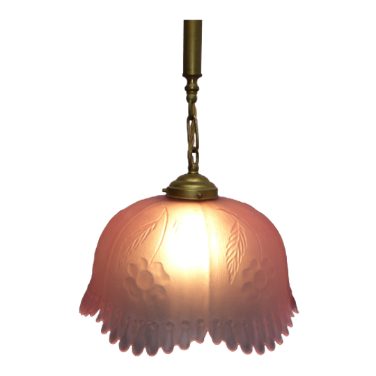 Prachtige Roze Hallamp, Hanglamp Met Bloemen Motief Uit Frankrijk 1