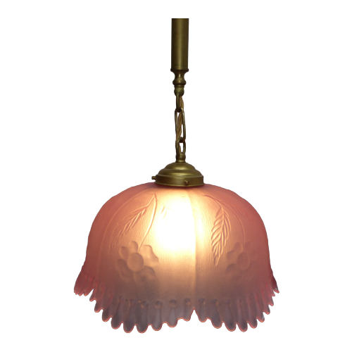 Prachtige Roze Hallamp, Hanglamp Met Bloemen Motief Uit Frankrijk