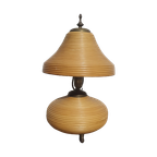Brass And Pencil Reed Rattan Table Lamp, Italy, 1970s thumbnail 1