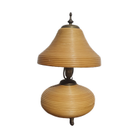 Brass And Pencil Reed Rattan Table Lamp, Italy, 1970s