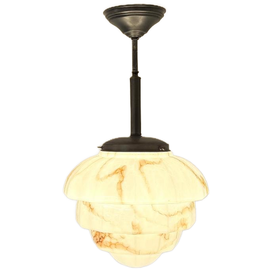 Art Deco Hanglamp Met Gemarmerd Glazen Kap 1