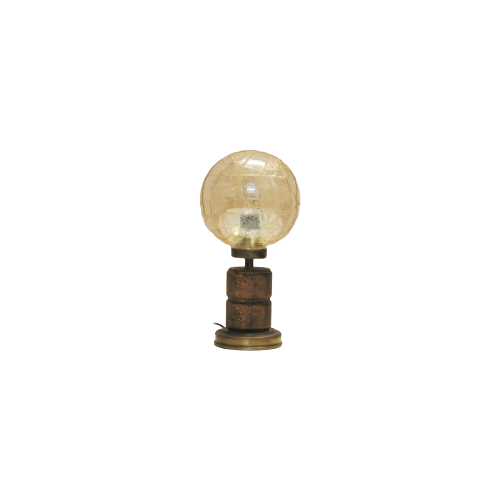 Houten Tafellamp Hand Geblazen Amberglas Bol