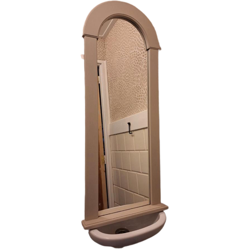 Vintage Spiegel Met Plancet In Zandkleur, Ovale Spiegel