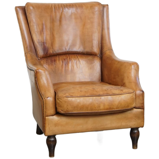 Comfortabele En Stijlvolle Vintage Fauteuil/ Armchair Gemaakt Van Schapenleer 1