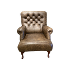 Stoere Engelse Chesterfield Lounge Fauteuil In Vintage Leer Nieuwstaat thumbnail 1