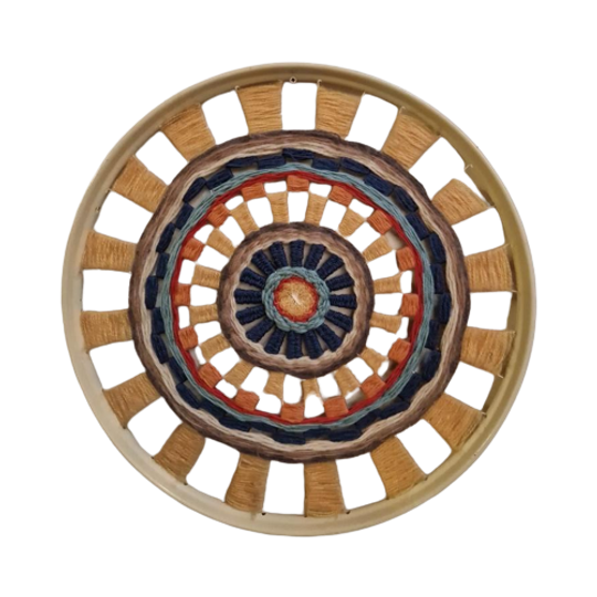 Jaren 70 Rond Handwerk Wollen Wandkleed Op Een Wiel Retro 1