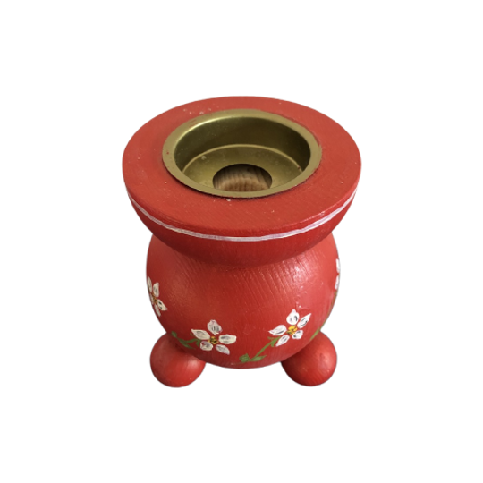 Vintage Houten Zweedse Bolkandelaar Kerst Groot (h13cm) 1